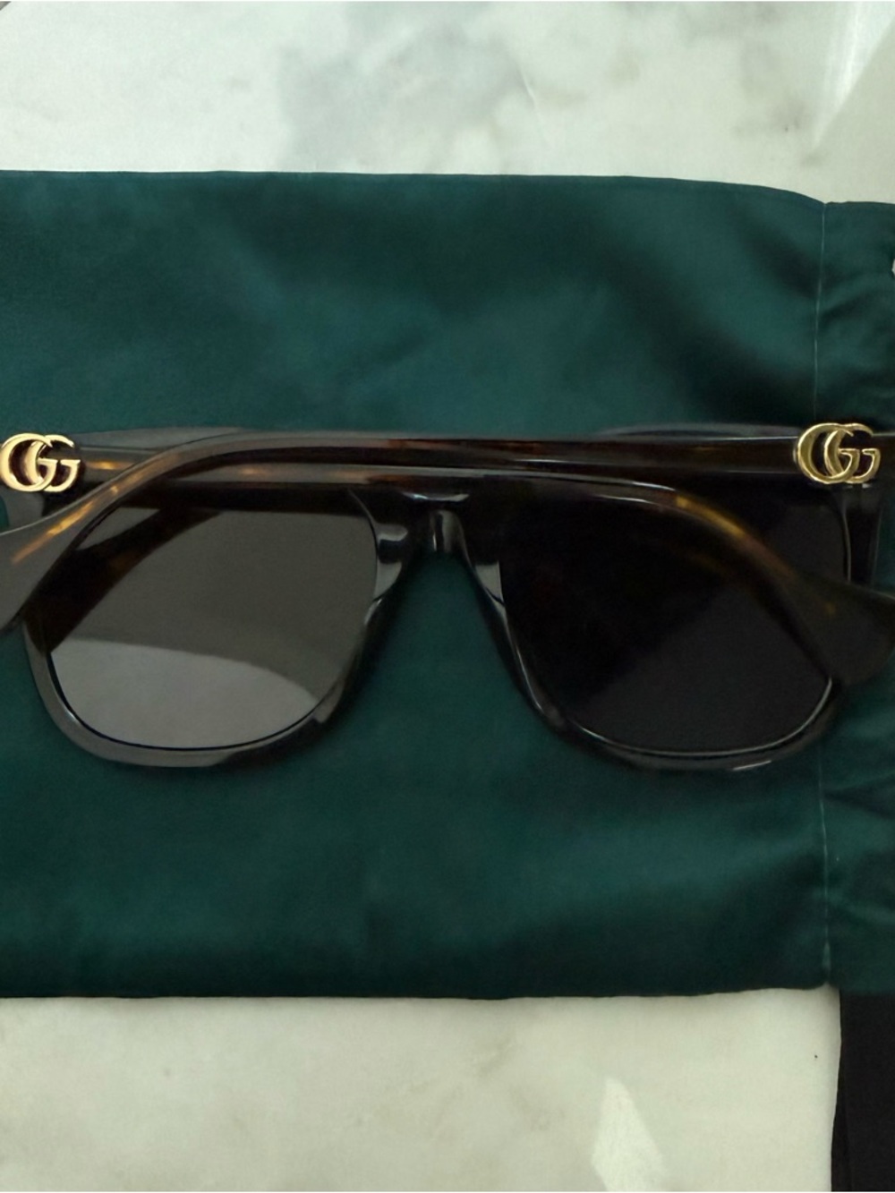 Gucci Dark Tortoiseshell Square Sunglasses with Gold GG Emblems
